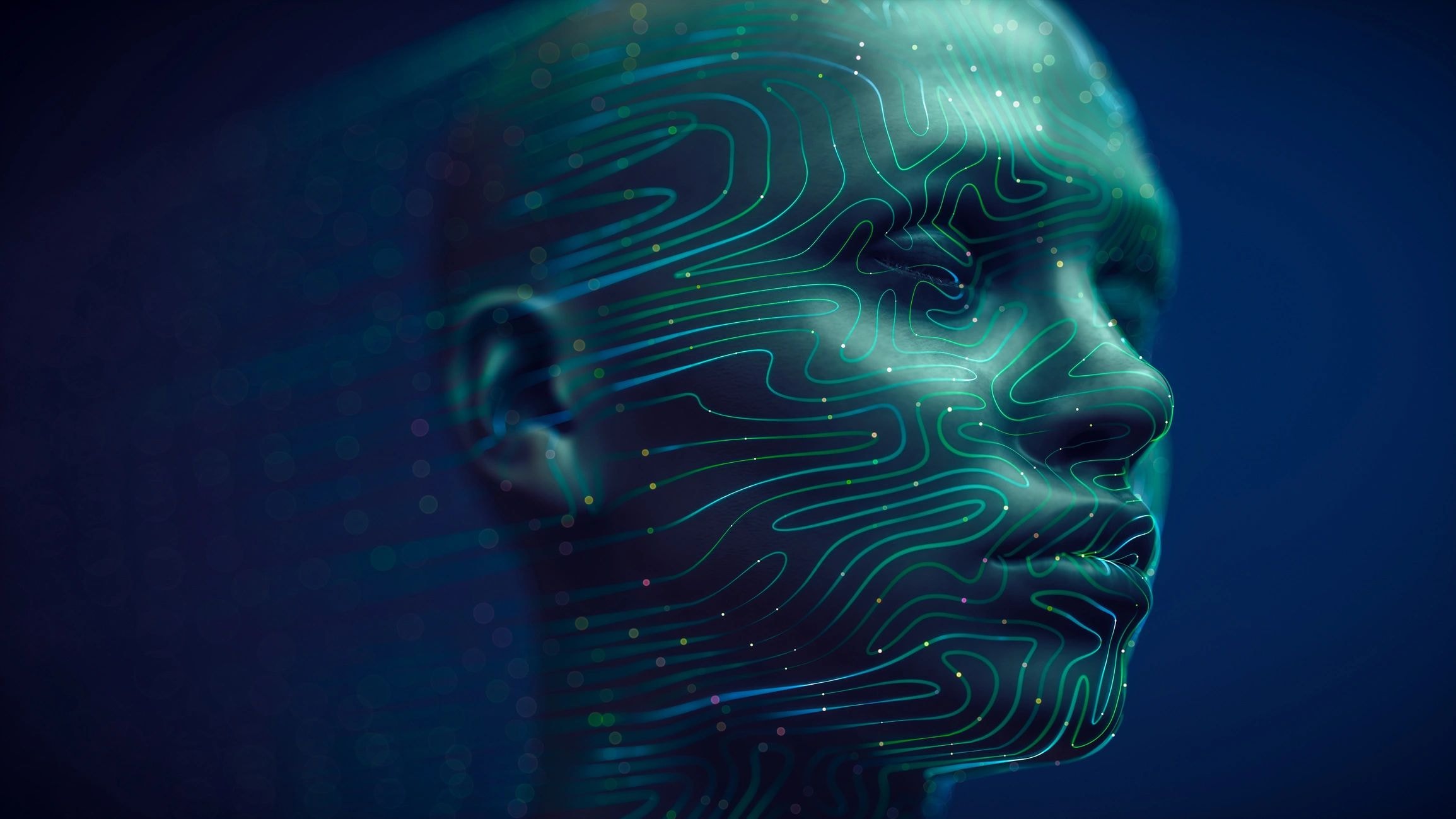 Digital human head representing AI and technology